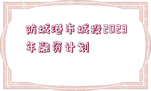 防城港市城投2023年融資計劃