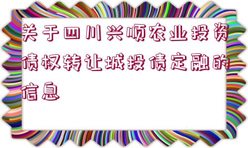 關(guān)于四川興順農(nóng)業(yè)投資債權(quán)轉(zhuǎn)讓城投債定融的信息