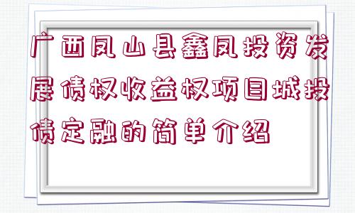 廣西鳳山縣鑫鳳投資發(fā)展債權(quán)收益權(quán)項目城投債定融的簡單介紹