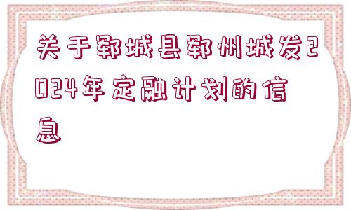 關(guān)于鄆城縣鄆州城發(fā)2024年定融計劃的信息