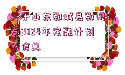 關(guān)于山東鄆城縣鄆州城發(fā)2024年定融計(jì)劃的信息