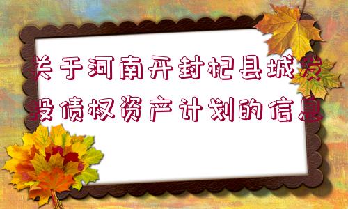 關(guān)于河南開封杞縣城發(fā)投債權(quán)資產(chǎn)計劃的信息