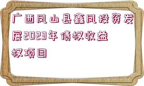 廣西鳳山縣鑫鳳投資發(fā)展2023年債權收益權項目