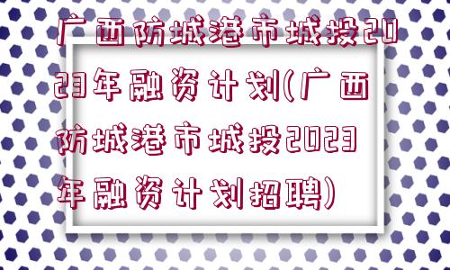 廣西防城港市城投2023年融資計劃(廣西防城港市城投2023年融資計劃招聘)