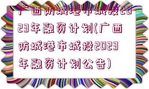 廣西防城港市城投2023年融資計(jì)劃(廣西防城港市城投2023年融資計(jì)劃公告)