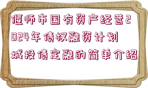 偃師市國有資產(chǎn)經(jīng)營2024年債權(quán)融資計劃城投債定融的簡單介紹