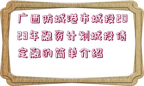 廣西防城港市城投2023年融資計(jì)劃城投債定融的簡單介紹