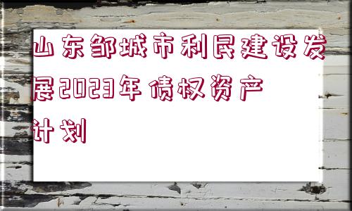 山東鄒城市利民建設發(fā)展2023年債權資產計劃