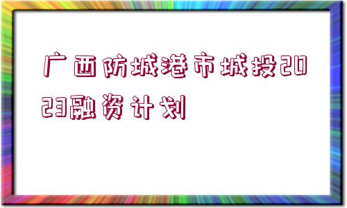 廣西防城港市城投2023融資計(jì)劃