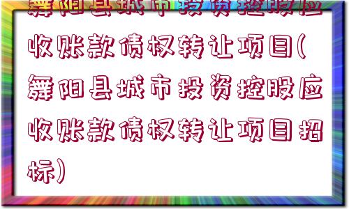 舞陽縣城市投資控股應(yīng)收賬款債權(quán)轉(zhuǎn)讓項目(舞陽縣城市投資控股應(yīng)收賬款債權(quán)轉(zhuǎn)讓項目招標(biāo))