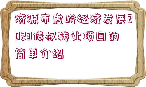 濟(jì)源市虎嶺經(jīng)濟(jì)發(fā)展2023債權(quán)轉(zhuǎn)讓項(xiàng)目的簡單介紹