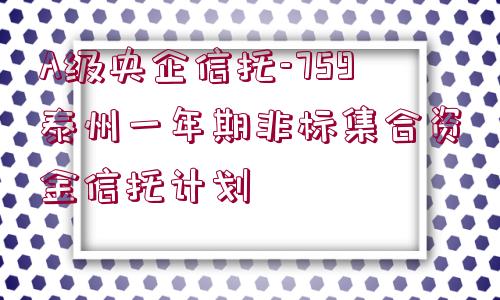 A級(jí)央企信托-759泰州一年期非標(biāo)集合資金信托計(jì)劃