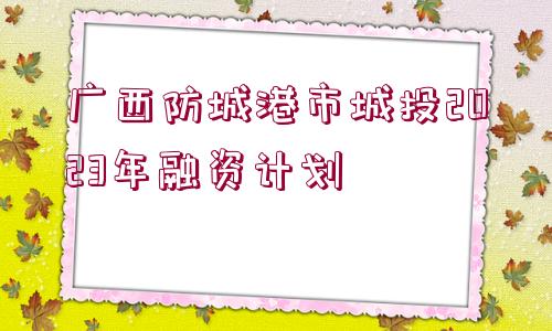 廣西防城港市城投2023年融資計(jì)劃