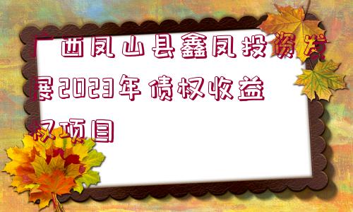 廣西鳳山縣鑫鳳投資發(fā)展2023年債權(quán)收益權(quán)項目