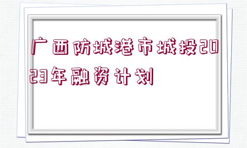 廣西防城港市城投2023年融資計(jì)劃