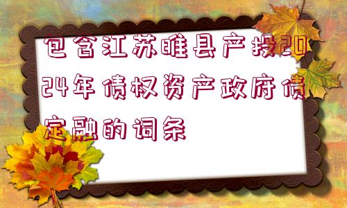 包含江蘇睢縣產(chǎn)投2024年債權(quán)資產(chǎn)政府債定融的詞條