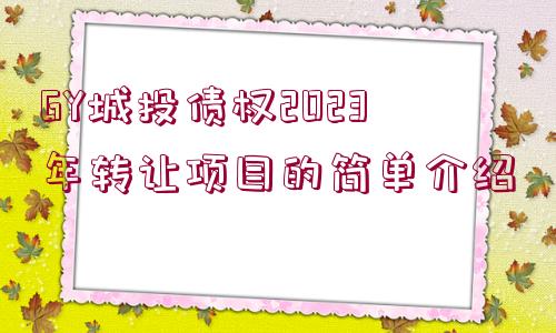 GY城投債權(quán)2023年轉(zhuǎn)讓項(xiàng)目的簡單介紹