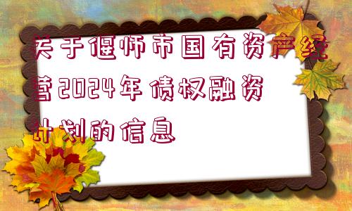 關(guān)于偃師市國有資產(chǎn)經(jīng)營2024年債權(quán)融資計劃的信息