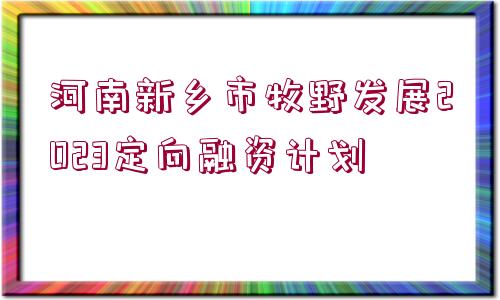 河南新鄉(xiāng)市牧野發(fā)展2023定向融資計劃