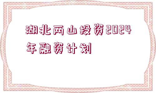 湖北兩山投資2024年融資計劃