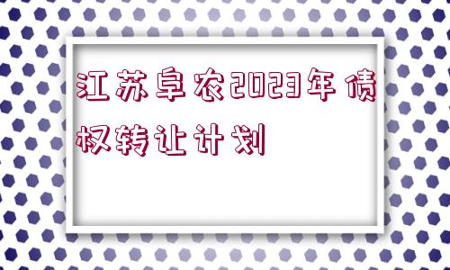 江蘇阜農(nóng)2023年債權(quán)轉(zhuǎn)讓計(jì)劃