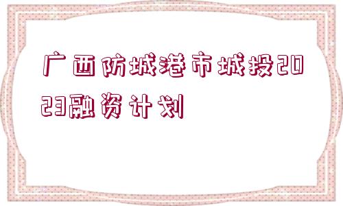 廣西防城港市城投2023融資計劃