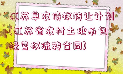 江蘇阜農債權轉讓計劃(江蘇省農村土地承包經營權流轉合同)