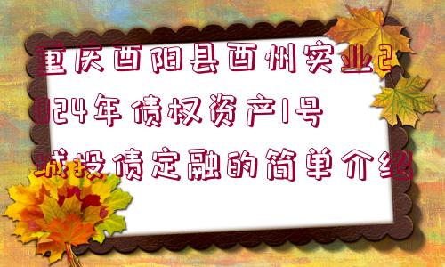 重慶酉陽縣酉州實(shí)業(yè)2024年債權(quán)資產(chǎn)1號城投債定融的簡單介紹