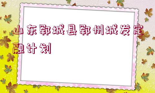 山東鄆城縣鄆州城發(fā)定融計劃