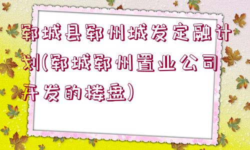 鄆城縣鄆州城發(fā)定融計(jì)劃(鄆城鄆州置業(yè)公司開發(fā)的樓盤)