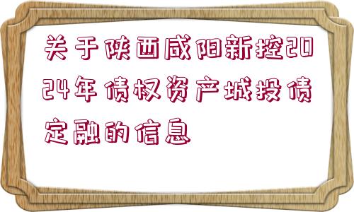 關于陜西咸陽新控2024年債權資產(chǎn)城投債定融的信息