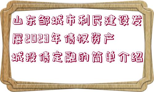 山東鄒城市利民建設(shè)發(fā)展2023年債權(quán)資產(chǎn)城投債定融的簡(jiǎn)單介紹