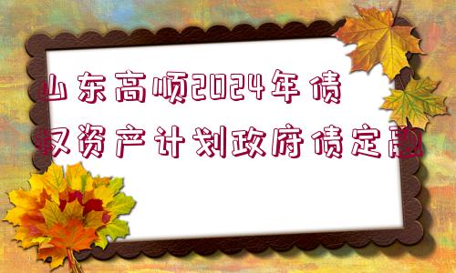 山東高順2024年債權(quán)資產(chǎn)計劃政府債定融