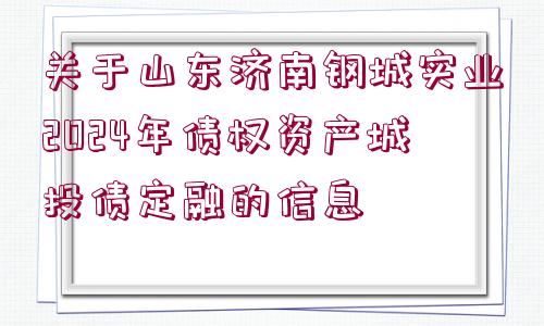 關(guān)于山東濟(jì)南鋼城實(shí)業(yè)2024年債權(quán)資產(chǎn)城投債定融的信息