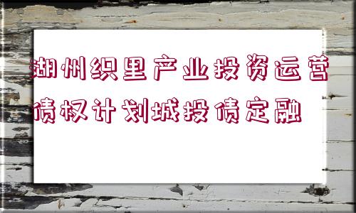 湖州織里產(chǎn)業(yè)投資運(yùn)營債權(quán)計(jì)劃城投債定融