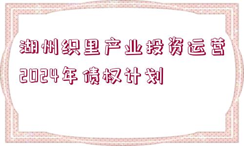 湖州織里產(chǎn)業(yè)投資運(yùn)營2024年債權(quán)計劃