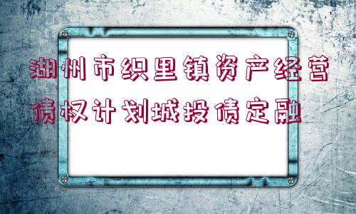 湖州市織里鎮(zhèn)資產(chǎn)經(jīng)營債權(quán)計(jì)劃城投債定融