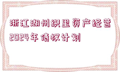 浙江湖州織里資產(chǎn)經(jīng)營2024年債權(quán)計(jì)劃