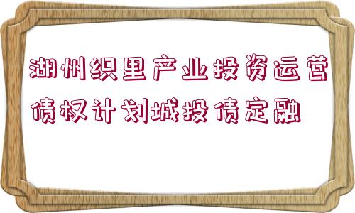 湖州織里產(chǎn)業(yè)投資運營債權(quán)計劃城投債定融