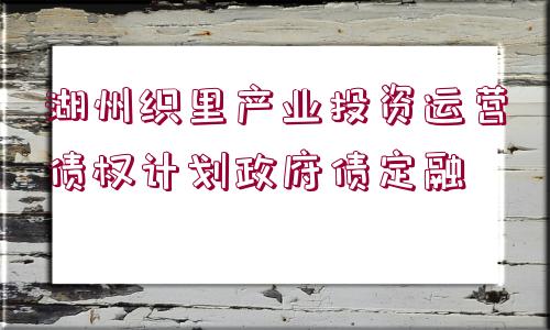 湖州織里產(chǎn)業(yè)投資運營債權(quán)計劃政府債定融