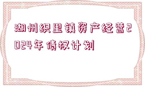 湖州織里鎮(zhèn)資產(chǎn)經(jīng)營2024年債權(quán)計(jì)劃