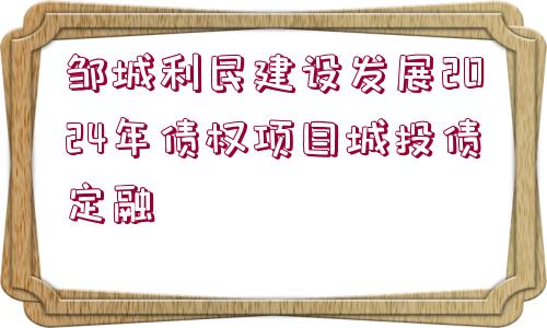 鄒城利民建設發(fā)展2024年債權項目城投債定融