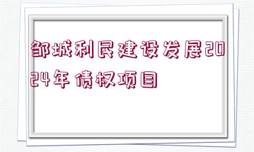 鄒城利民建設(shè)發(fā)展2024年債權(quán)項目