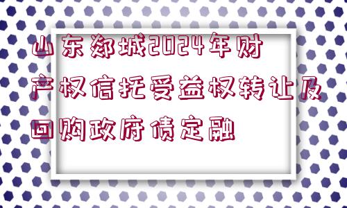 山東郯城2024年財產(chǎn)權(quán)信托受益權(quán)轉(zhuǎn)讓及回購政府債定融