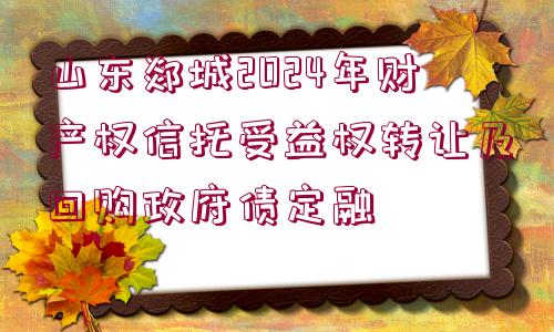 山東郯城2024年財(cái)產(chǎn)權(quán)信托受益權(quán)轉(zhuǎn)讓及回購(gòu)政府債定融