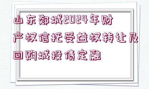 山東郯城2024年財(cái)產(chǎn)權(quán)信托受益權(quán)轉(zhuǎn)讓及回購城投債定融