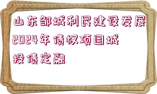 山東鄒城利民建設發(fā)展2024年債權(quán)項目城投債定融