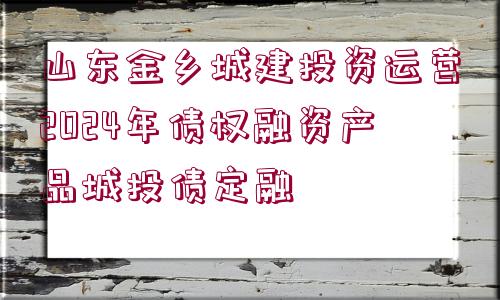 山東金鄉(xiāng)城建投資運營2024年債權(quán)融資產(chǎn)品城投債定融