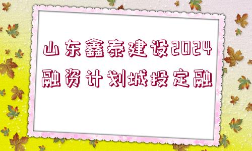 山東鑫泰建設2024融資計劃城投定融