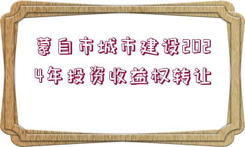 蒙自市城市建設2024年投資收益權轉讓